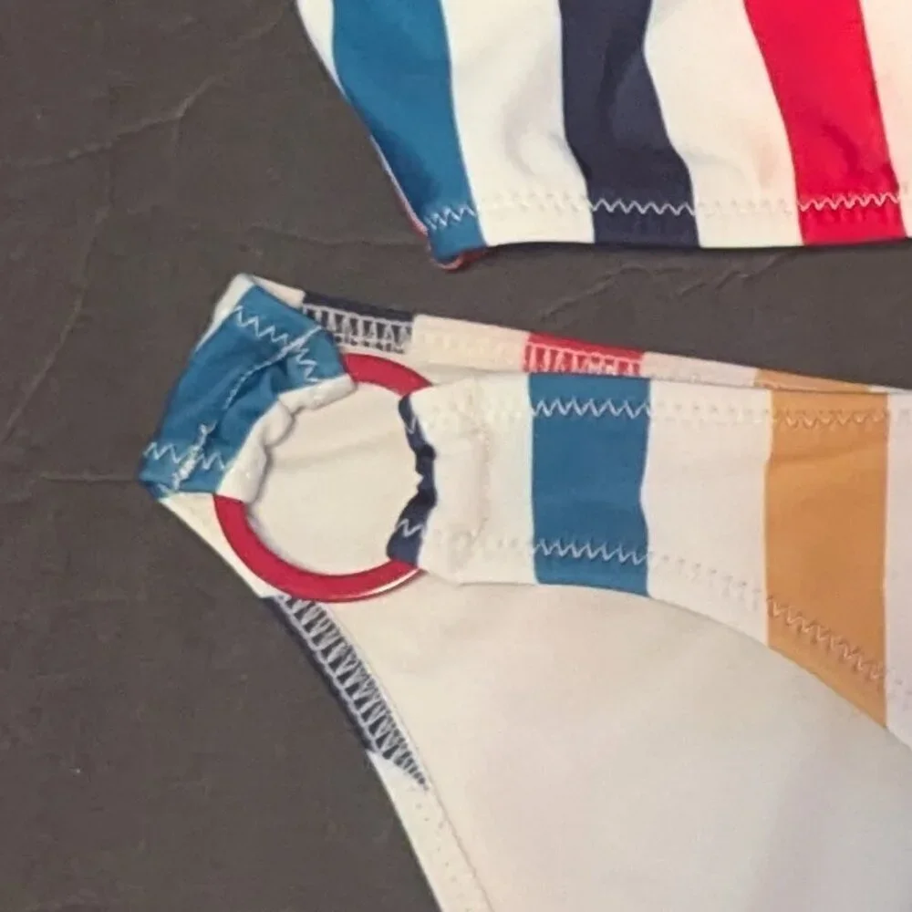 Volcom Multicolor Striped Bikini - Navy Red Teal Mustard White - Picture 7 of 8